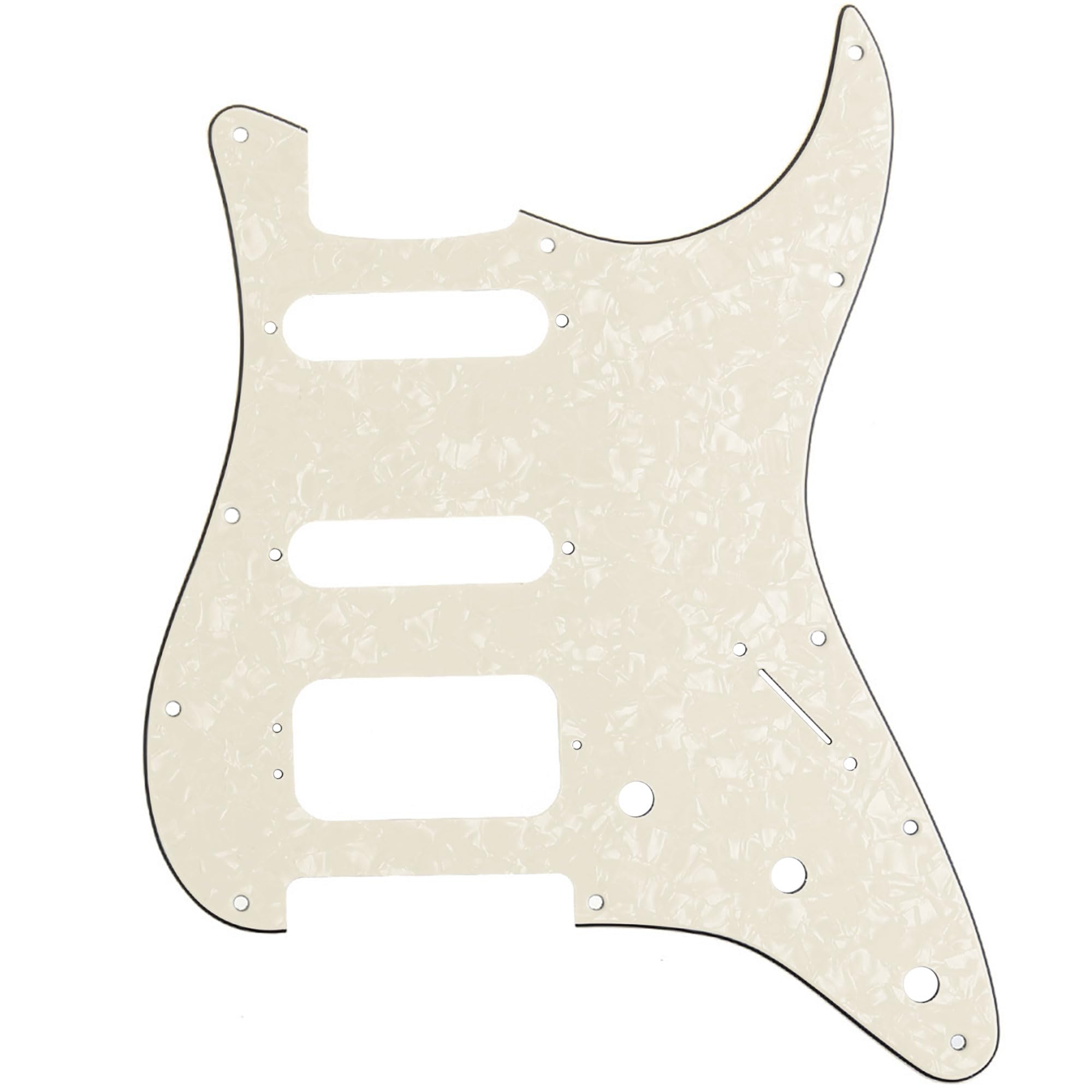 Musiclily Pro 11 Otworów Okrągły Narożnik HSS Pickguard Strat Maskownica do Gitary USA/Mexican Stratocaster 3 śruby Montażu Humbucker Otwórz Pickup, 4-warstwowy Parchment Pearl