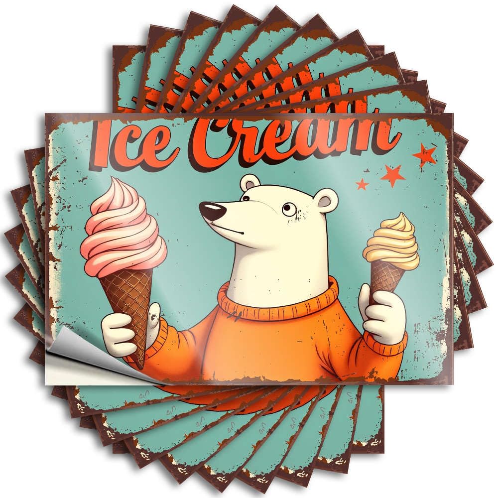 Fzfn Colour Polar Bear Enjoying Ice Cream. Inspirational Decals | Bedroom Decorations Waterproof Vinyl Hard Military Removable Decal Peel Stick(6X9cm)