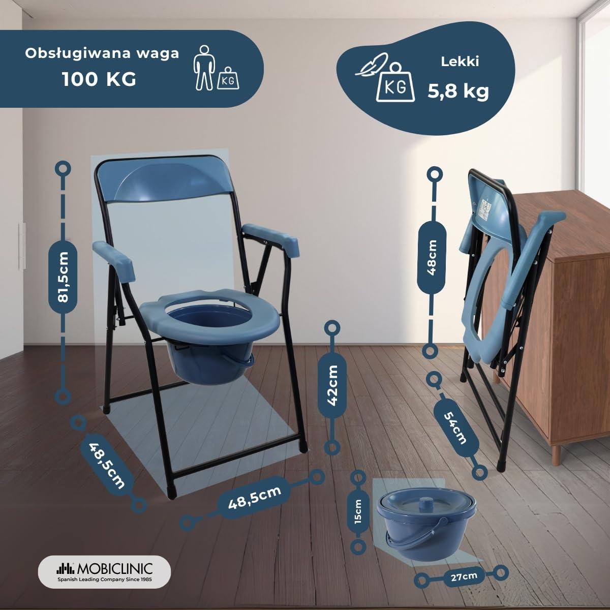 Mobiclinic, Timon, wc lub wc krzesło dla osób niepełnosprawnych, osób starszych, niepełnosprawnych, składany, spoczywa ręka, ergonomiczne siedzenia, Conteras antideslizates