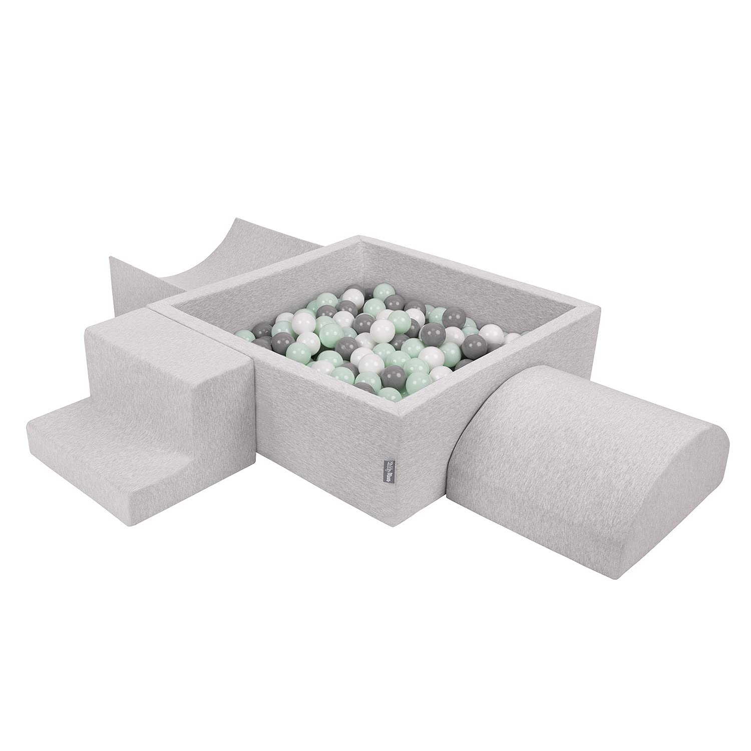 KiddyMoon Parque Infantil De Espuma con Cuadrada Piscina De Bolas (200 Bolas) para Niños, Gris Claro: Blanco/Gris/Menta