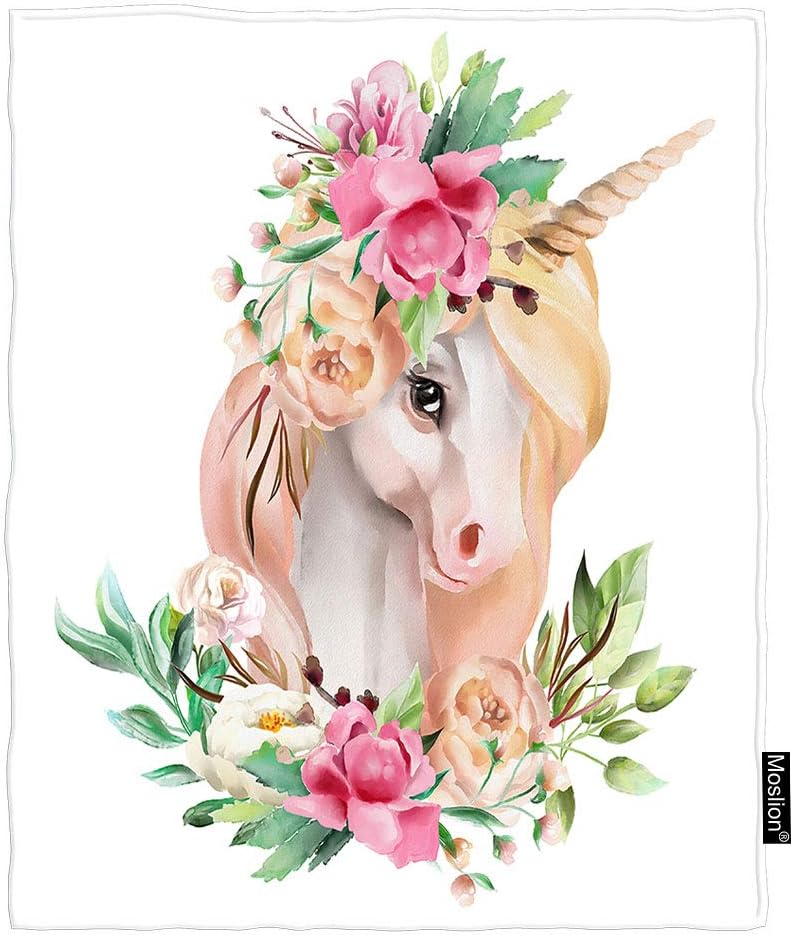 amazon com moslion unicorn blanket cute animal unicorn head with flower floral crown leaves throw blanket flannel home decorative soft cozy blankets 40x50 inch for pet home kitchen