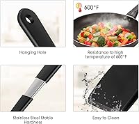 Vista 2 de Juego de 2 espátulas para servir de silicona, espátula ranurada resistente al calor, para cocinar en la cocina. (negro)