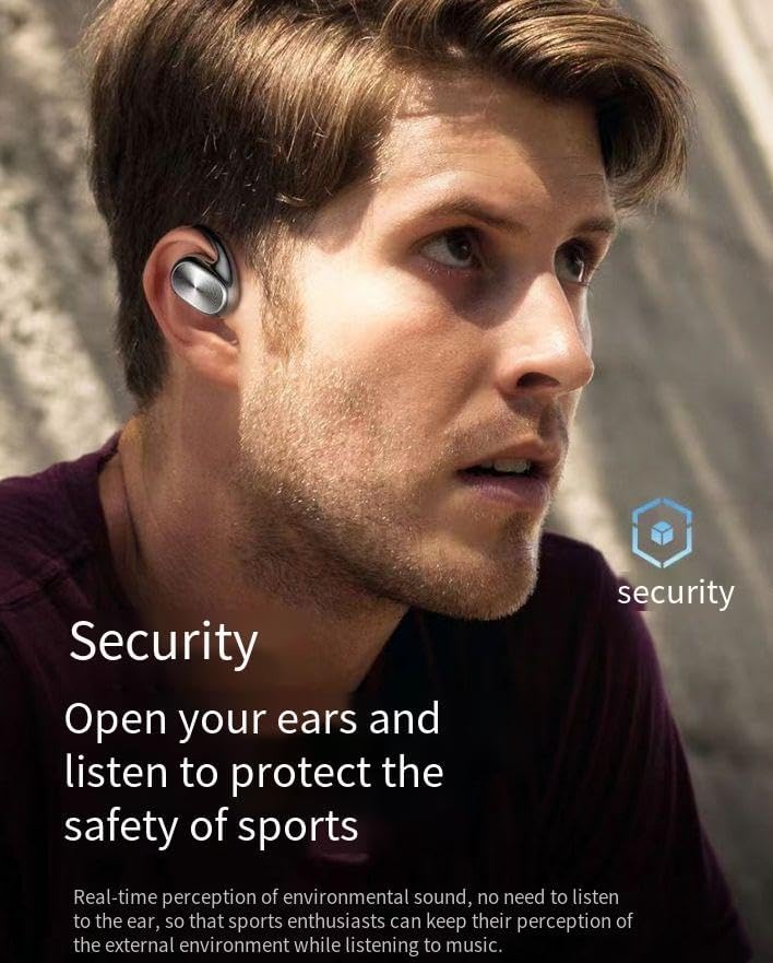 Open Ear Headphones Bluetooth Earphones Sports with Smart Digital Display,48H Playtime, IP54 Waterproof, Wireless Earbuds Lightweight Design Fit Cycling, Running,Workout,Black