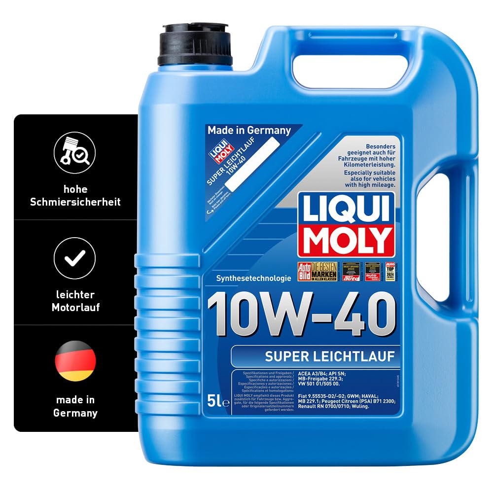 LIQUI MOLY Super Leichtlauf 10W-40 | 5 L | Synthesetechnologie Motoröl | Art.-Nr.: 1301, farblos