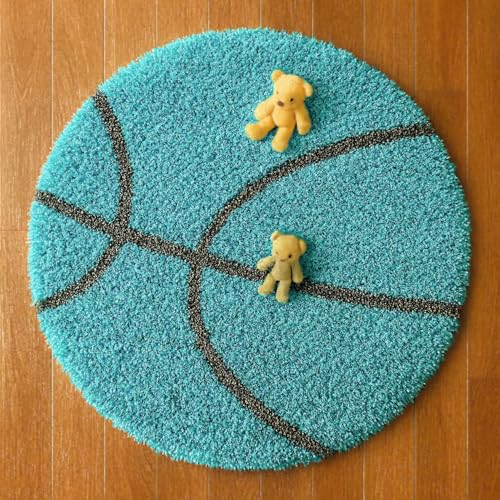 Image of Modern Shaggy Round Rug | Ultra-Soft Plush Circle Carpet for Living Room, Bedroom, Nursery | Fuzzy, Fluffy Area Rug with Non-Slip Base Turqoise Ball 3x3 feet