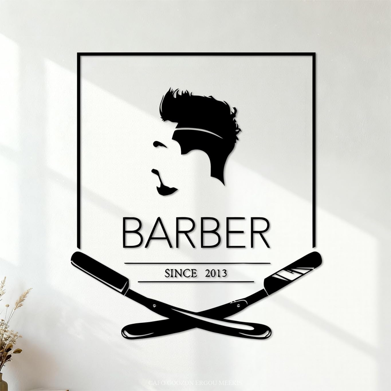 Barber Shop Logo Barber Hair Salon Engraving Stickers Tattoo Culture 42x48cm Black