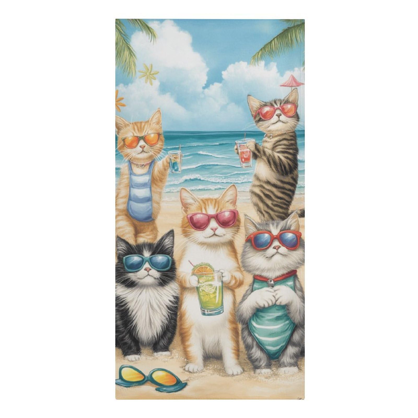 Mjfvqh Microfiber Beach Towel Sand Free Quick Dry Beach Towels Lightweight Travel Towels Cute Cat 60×30 inch Bath Towels for Kids Women Men Pool Swim
