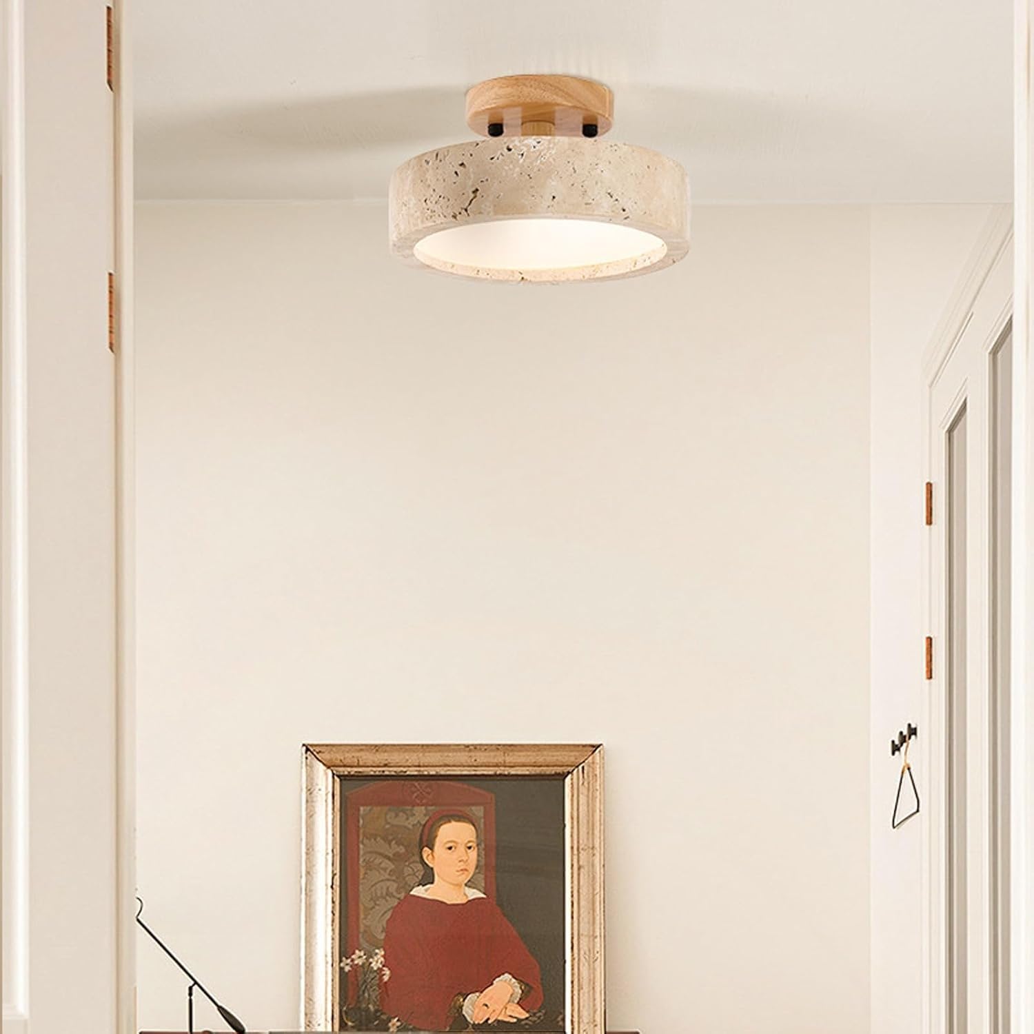 Lampy Sufitowa Japoński Żółty Trawertyn Cylinder Kamień LED Kompaktowa, Plafon Nordic Kremowy Oświetlenie Sufitowe Korytarz Wejście Balkon(Stepless Dimming)
