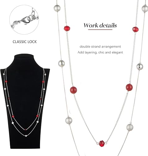 Miniatura 2 de Collar largo en capas de plata para mujer, suéter de cristal de perla, collar de cadena de hebra, regalos de moda