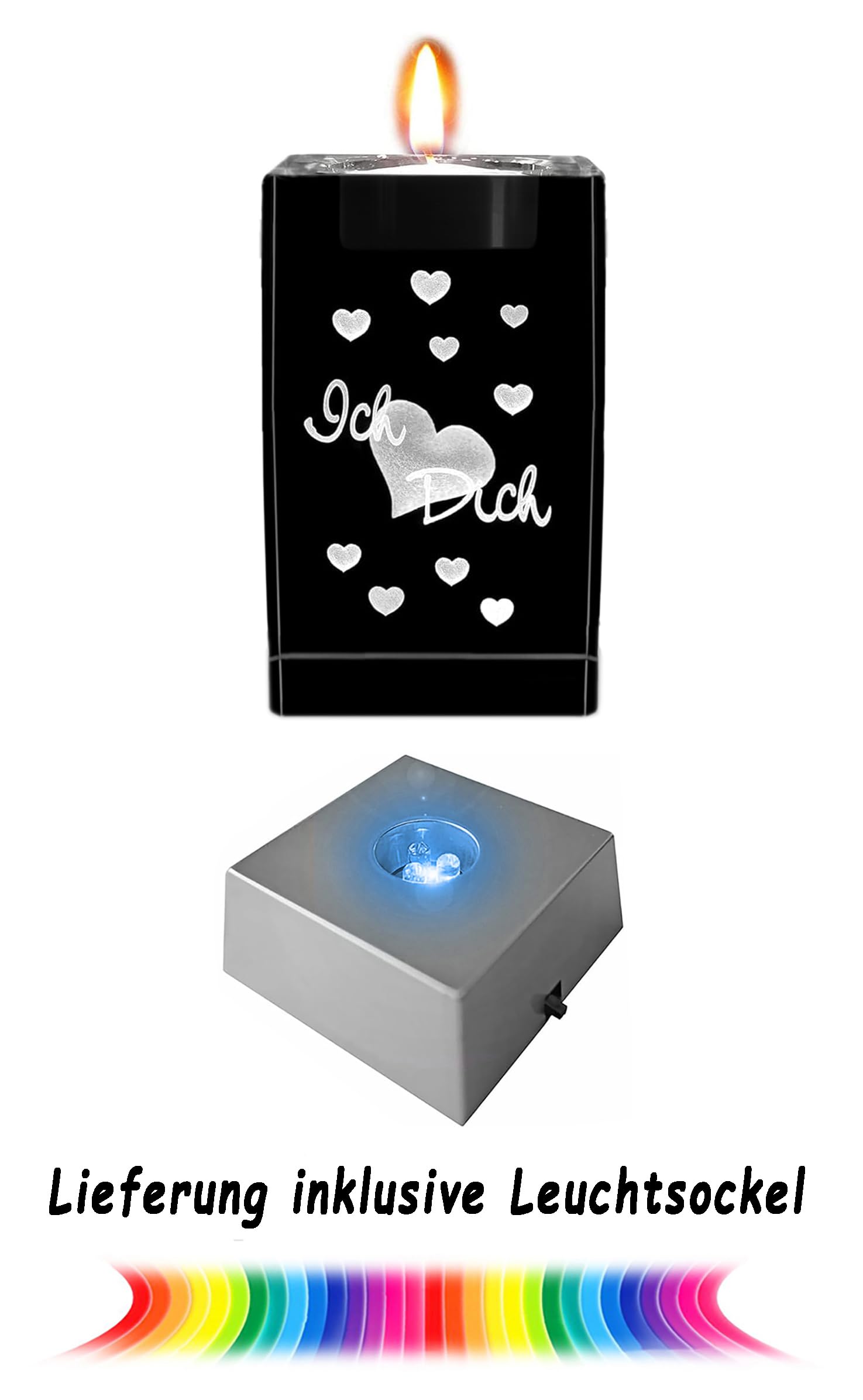 Kaltner Stimmungslicht – Kristall-Glasblock Mit 3D-Gravur & LED-Sockel | Perfektes Geschenk Für Ihn, Sie, Jahrestag, Valentinstag