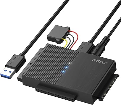 FIDECO USB 3.0 إلى SATA أو محول IDE، كابل محول القرص الصلب العالمي ل 2.5/3.5 بوصة SATA HDD/SSD & IDE HDD مع محول طاقة 12 V