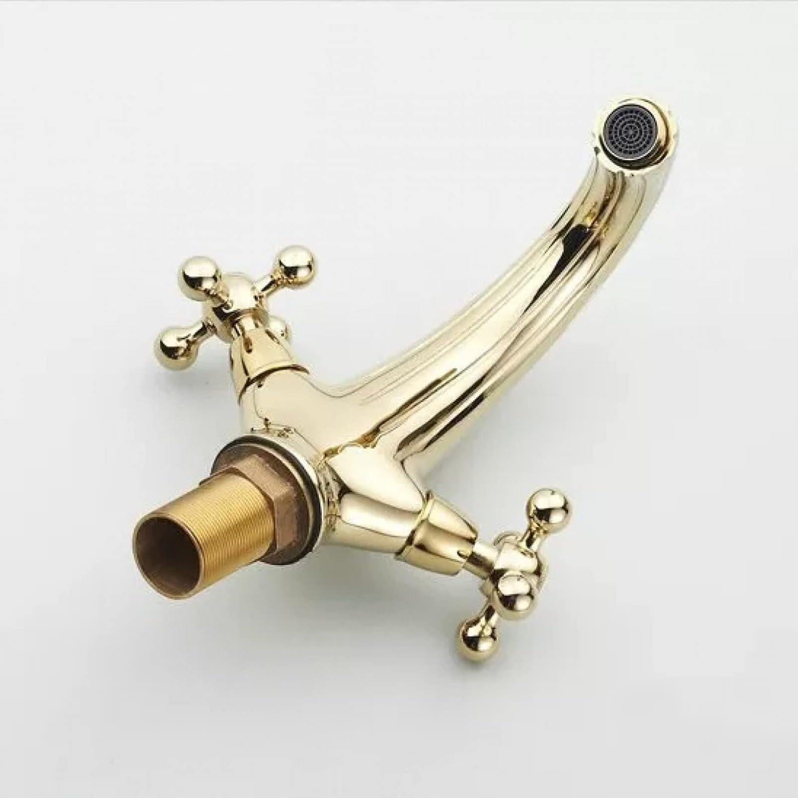 Grifo de baño dorado con doble manija cruzada para fregadero, grifo mezclador de un solo agujero, grifo de lavabo pulido