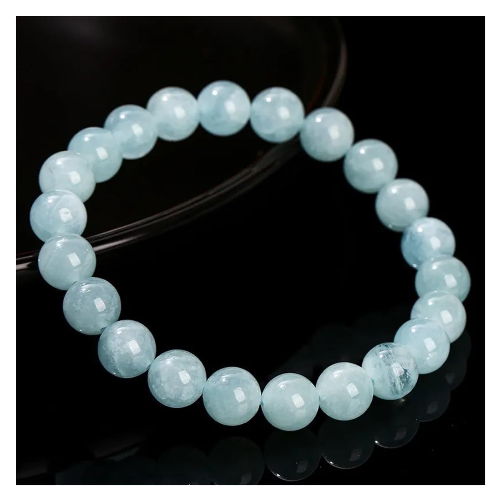 Generico 7A Bracciale con perline rotonde naturali acquamarina Braccialetti elasticizzati in pietra da donna