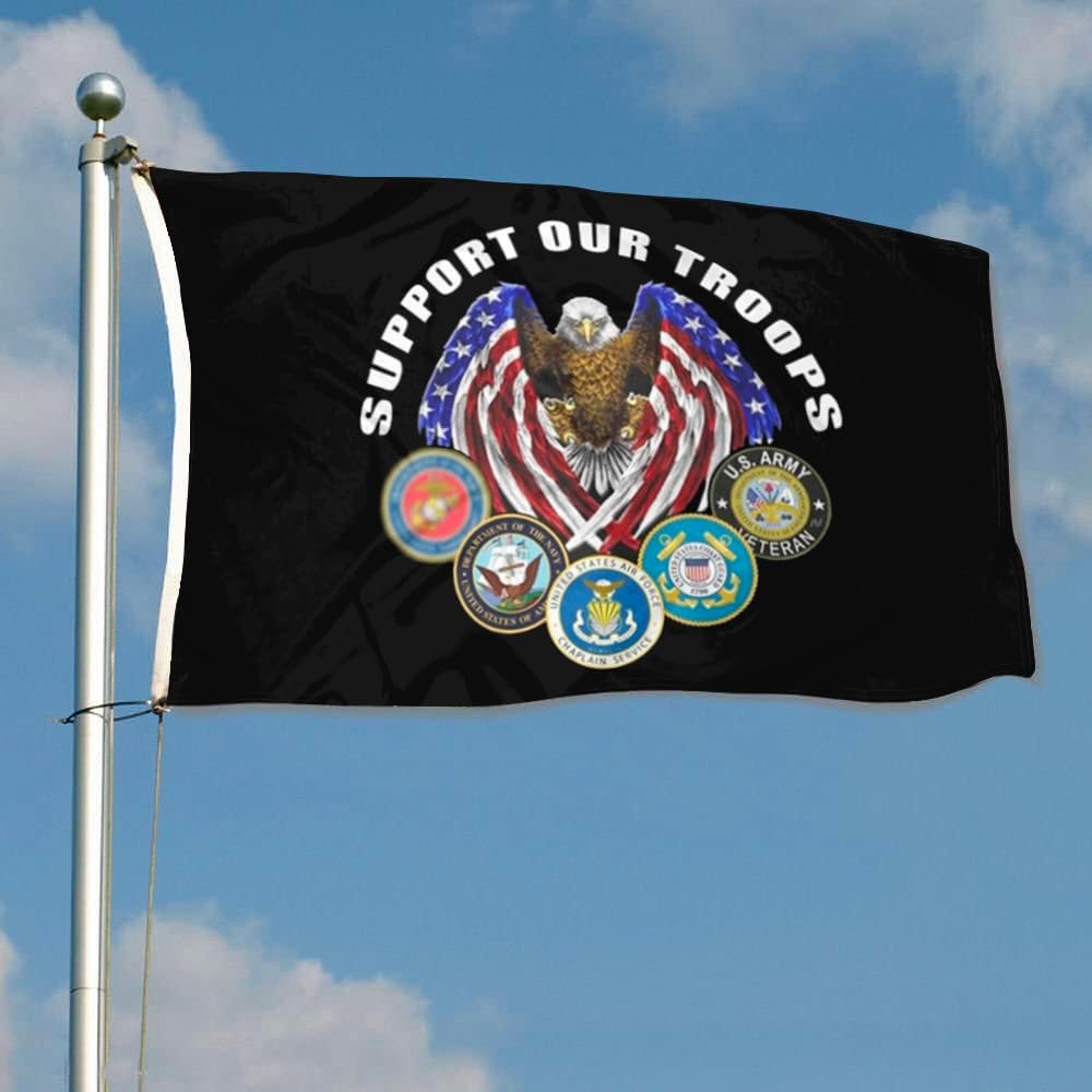 Double Sided 3Ply United States Military US military Flag We Support Our Troops flags 3x5 Ft UV Fade Resistant and Double Stitched 150D Polyester banner (5 Seals Troops)