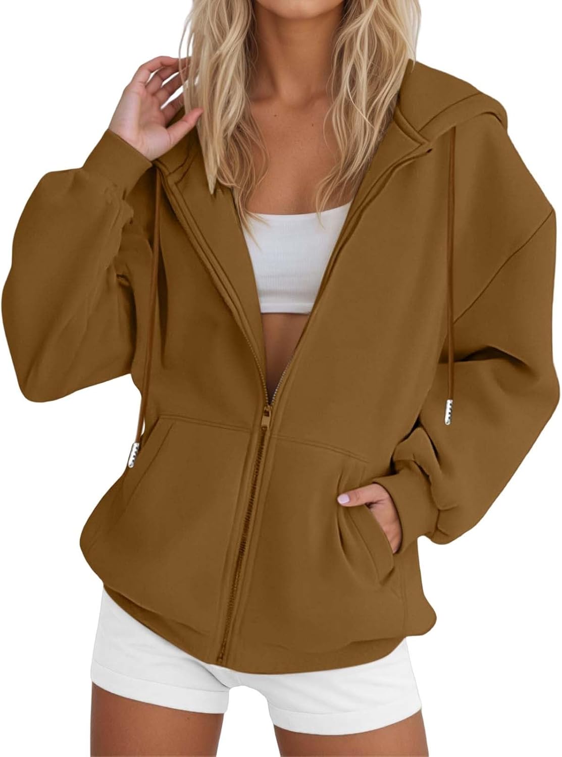 Zip Up Sweatshirt Women Oversized Long Sleeve Y2K Hoodies Fall Fashion Outfits Casual Jacket 2025 Winter Clothes