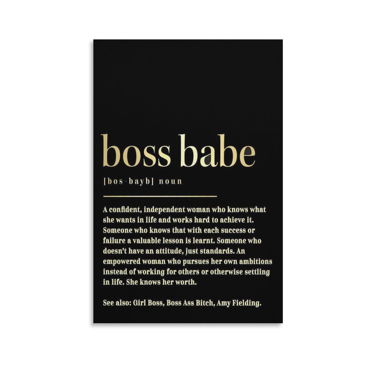 Boss Babe Personalized Dictionary Definition Black Gold Poster, Girl Boss Gift, Office Wall Art, Fem Poster Decorative Painting Canvas Wall Art Living Room Posters Bedroom Painting 24x36inch(60x90cm)