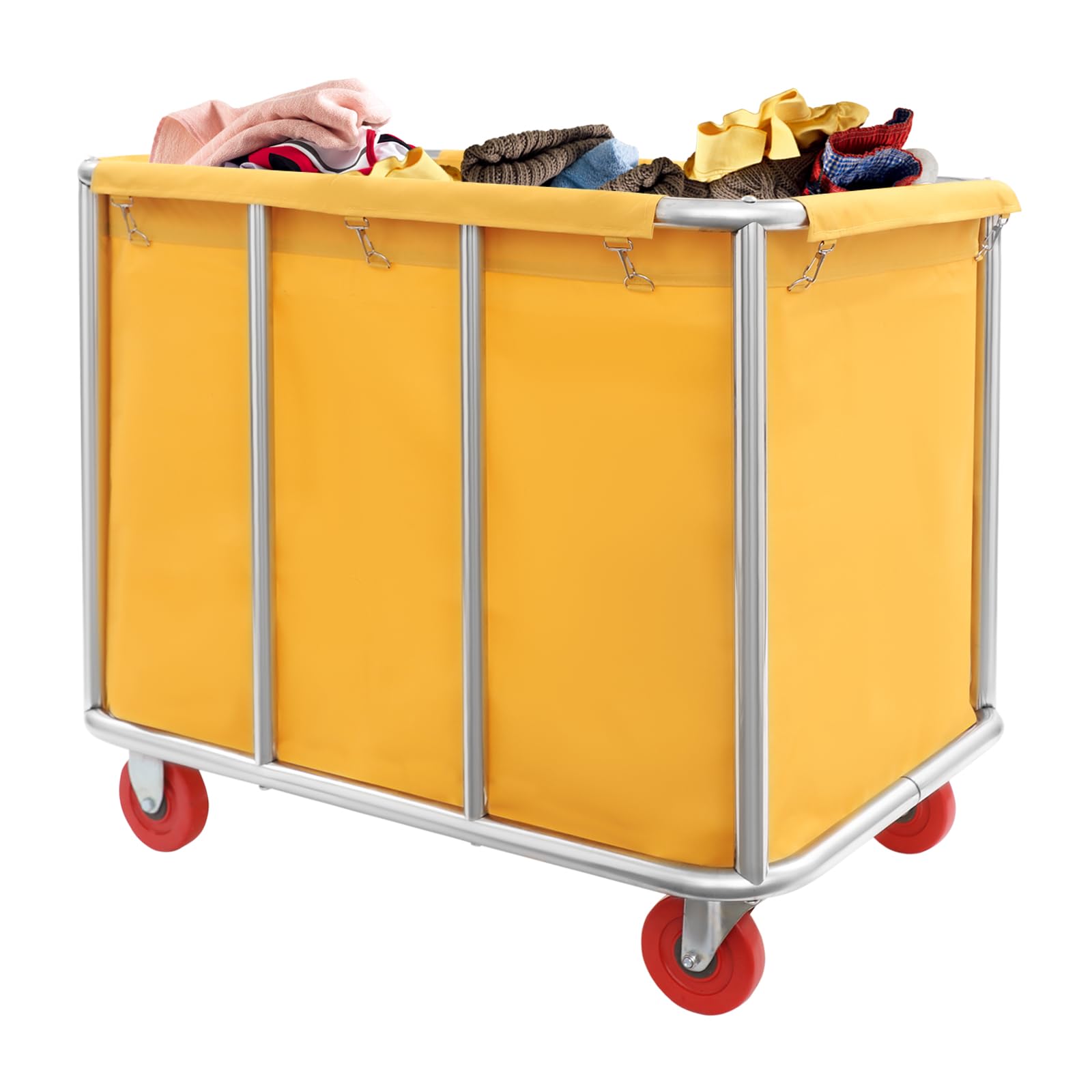 Carro de lavandería de acero inoxidable, con ruedas, capacidad de carga de 118 kg, para hoteles, hospitales, lavandería, 90 x 65 x 80 cm (amarillo)