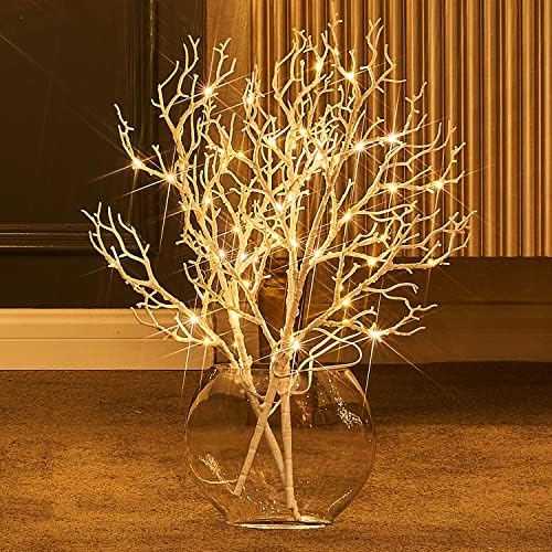 Fudios Lighted White Twig Branches 21IN 75 LED with Timer Battery Operated for Vase, Artificial Tree Full Branch with Warm White Lights for Christmas Holiday Party Decor Indoor Outdoor