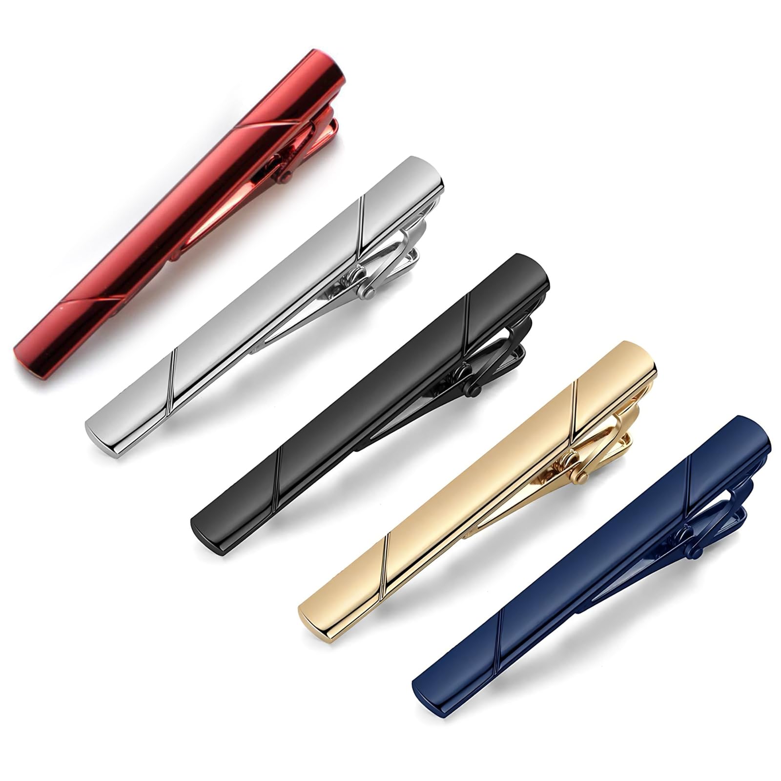 5-Piece Elegant Tie Clip Set for Men – Premium Tie Pins in Black, Gold, Blue, Red, and Silver – Stylish Accessories for Weddings, Business, Casual Wear and Gifts – Comes in a Gift Box-image-45