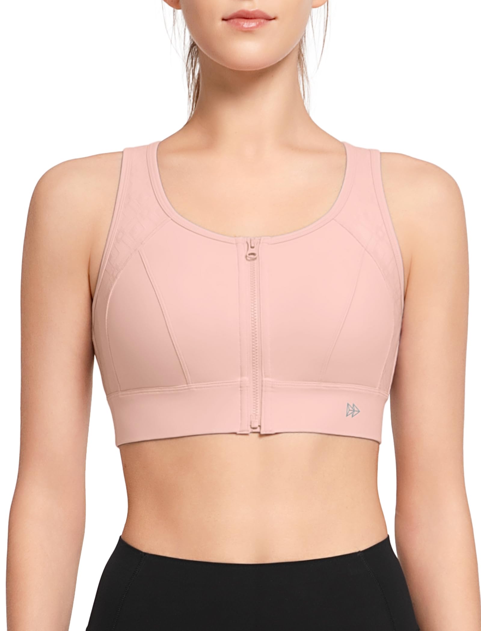 Yvette Soutien Gorge de Sport Femme Zipper Haut Maintien Grande Taille Dos Nageur sans Armature Coques Intégrées Idéale pour Running Fitness