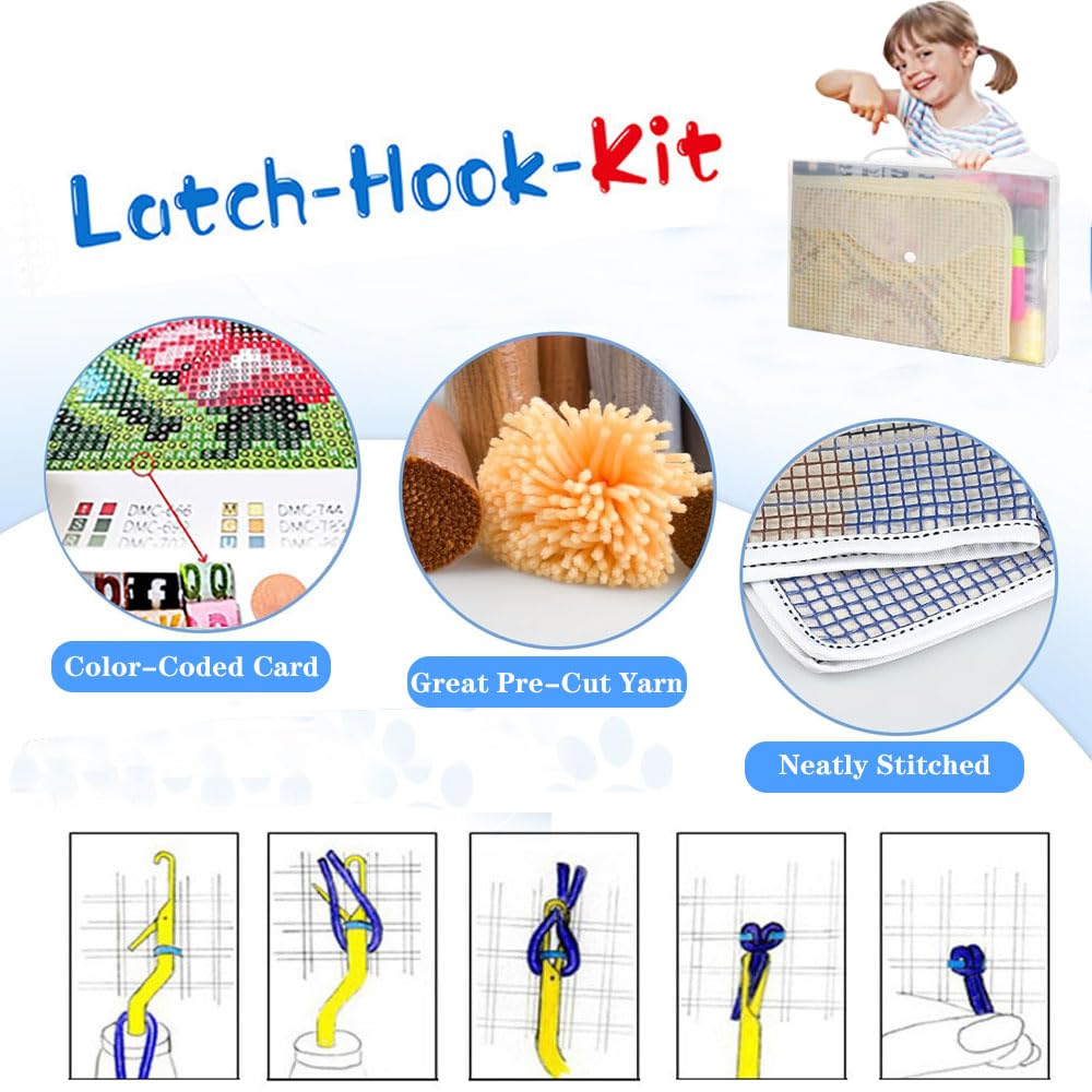 Kit Per Tappeto All'Uncinetto Fai Da Te - 38x52cm - Con Tessuto Stampato, Filato E Uncinetto - Per Decorazione Casa - Foto 5