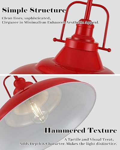 Miniatura 4 de Lámpara colgante roja para isla de cocina, luces colgantes industriales grandes de 16 pulgadas, luces colgantes rojas mate, lámpara colgante vintage