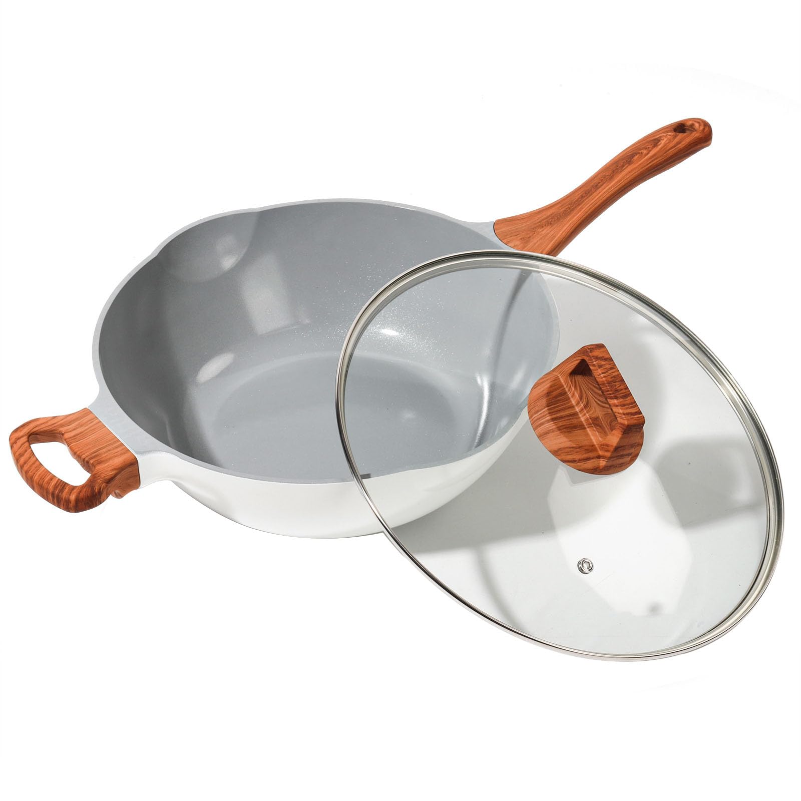 Panecz Bezstania, Aluminium Aluminium Nietoperzowe Nietopiane Patelnie Z Pokrywką, Zdrową Powłoką Ceramiczną, Bez Pfoa, Naczynia Kuchenne Dla Wszystkich Kuchennych(Size:30CM,Color:a)