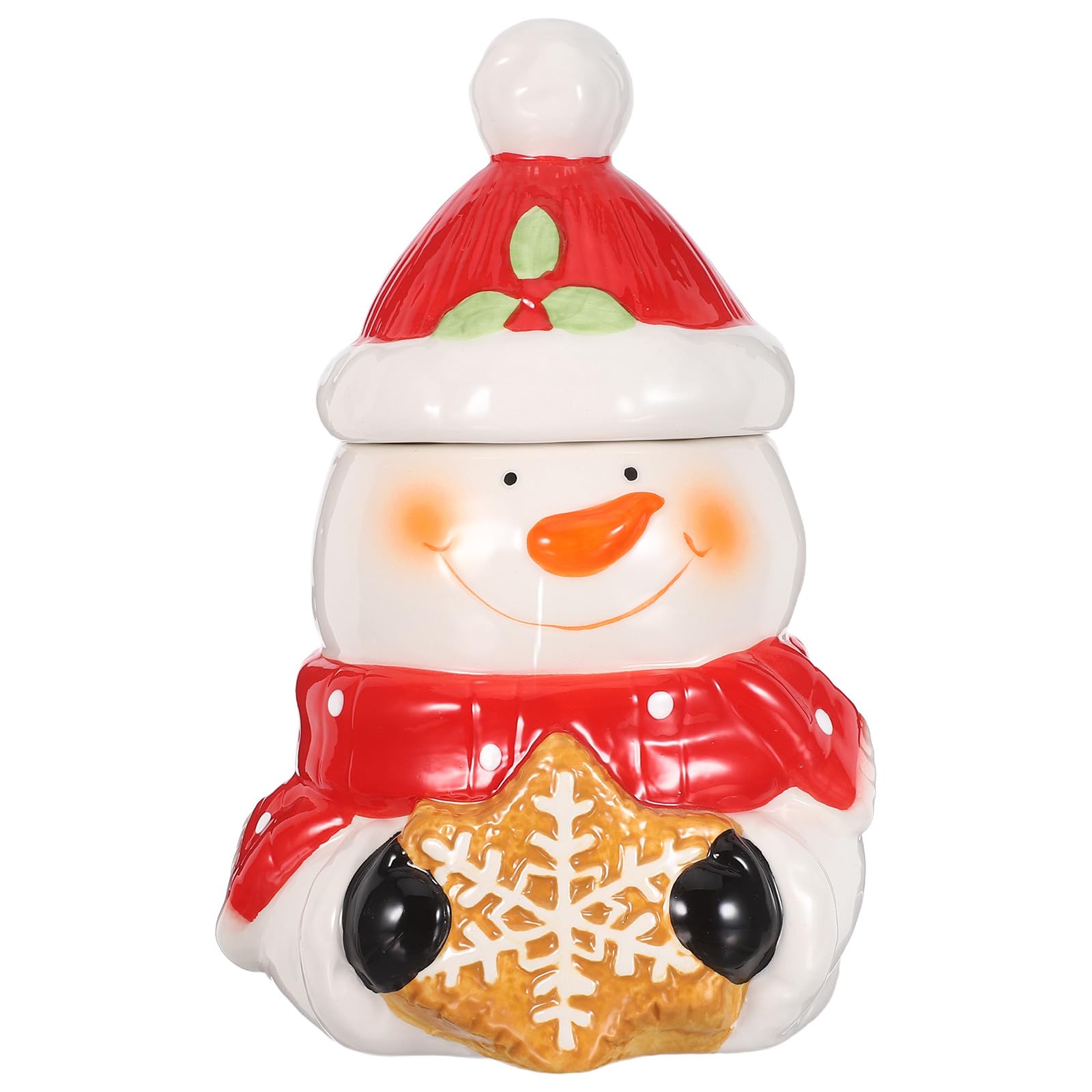 Uonlytech Récipient en Céramique Forme Personnage de Neige avec Couvercle Hermétique pour Biscuits et Friandises, Décoration Festive de Noël Cuisine et Fêtes
