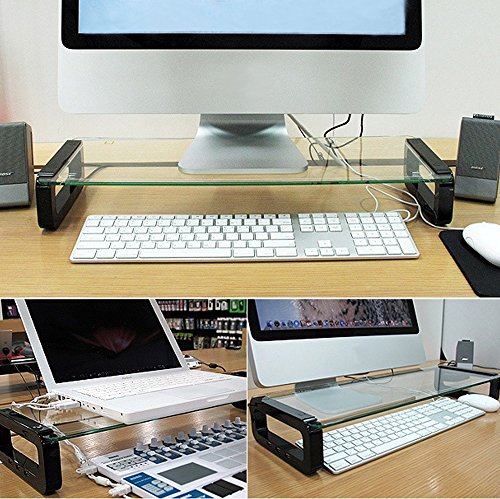 Monitor Stand Uboard Smart 3 Ports USB Black Tempered Glass Monitor Shelf Multi-monitor Stand