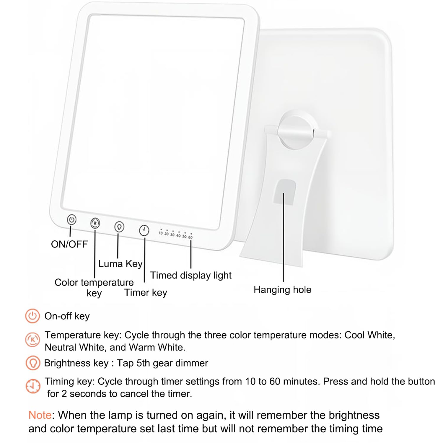 Lámpara de Luminoterapia, 15000lux Lámpara de Luz Diurna, Lámparas Fisioterapia de Luz Solar, Portable Light Fototerapéutica Sin UV con 6 Temporizador 3 Temperaturas de Color, para Oficinas y Hogares