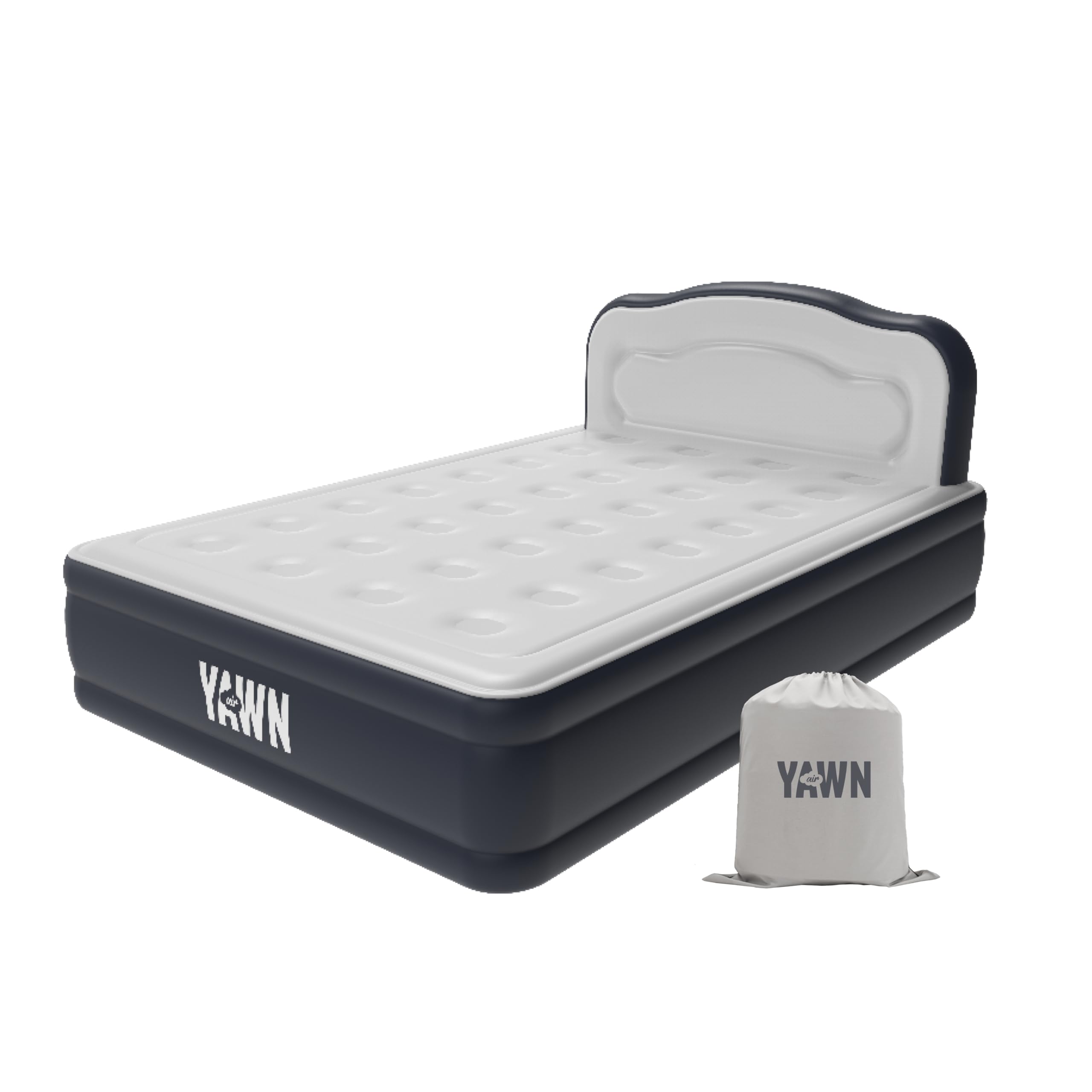 YAWN AIR Deluxe Self-Inflating Airbed with Custom Fitted Sheet Included - Double Size - Great Guest Bed, Camping Mattress - Built-in Pump & Headboard - Available in UK Single, Double & King