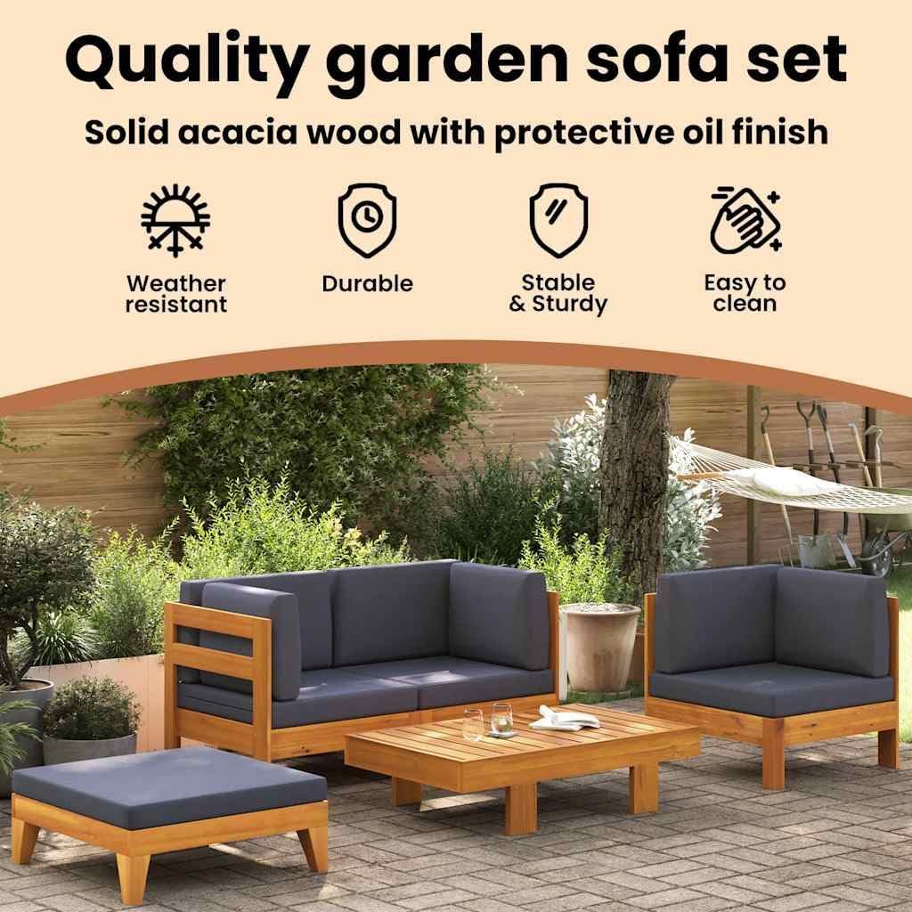Acacia Wood Patio Loveseat 23.6 x 39.4 x 9.8 in Outdoor Couch with Dark Grey UV Cushions Modern Lounge Corner Unit for Garden Balcony Terrace