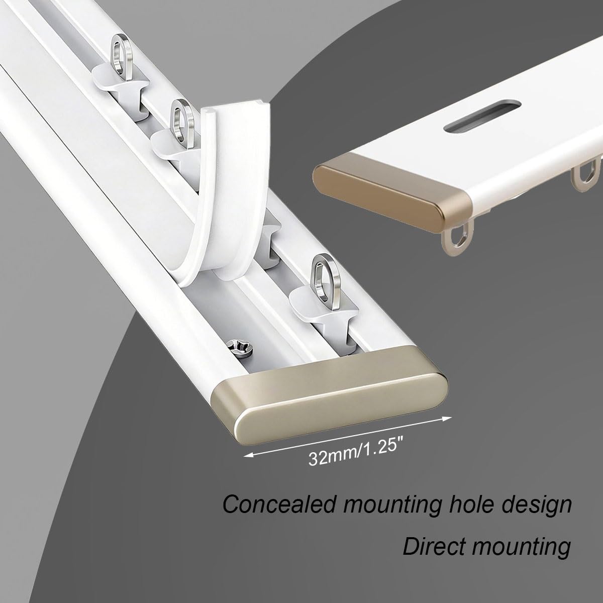 Système de rail de rideau ultra fin et silencieux en aluminium de 6 mm avec roulettes lisses Installation facile 5,9 m Blanc