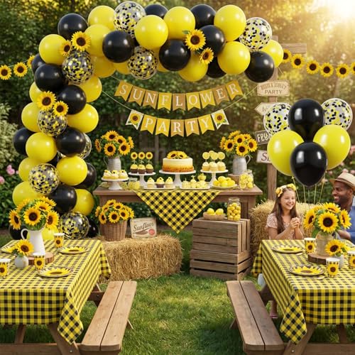 Image of KBZVNAF Black and Yellow Latex Balloons - 60 Pack 12 inch Yellow Black Confetti Party Balloons for Birthday, Baby Shower, Sunflower Bee Party Decorations