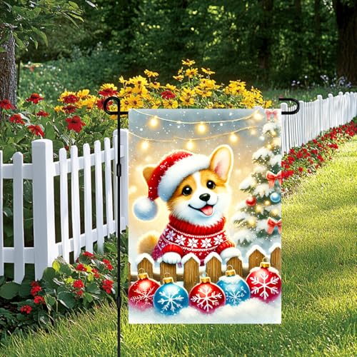 Image of BlissYard Christmas Garden Flag 12x18 Inch Corgi Santa Hat Yard Decor