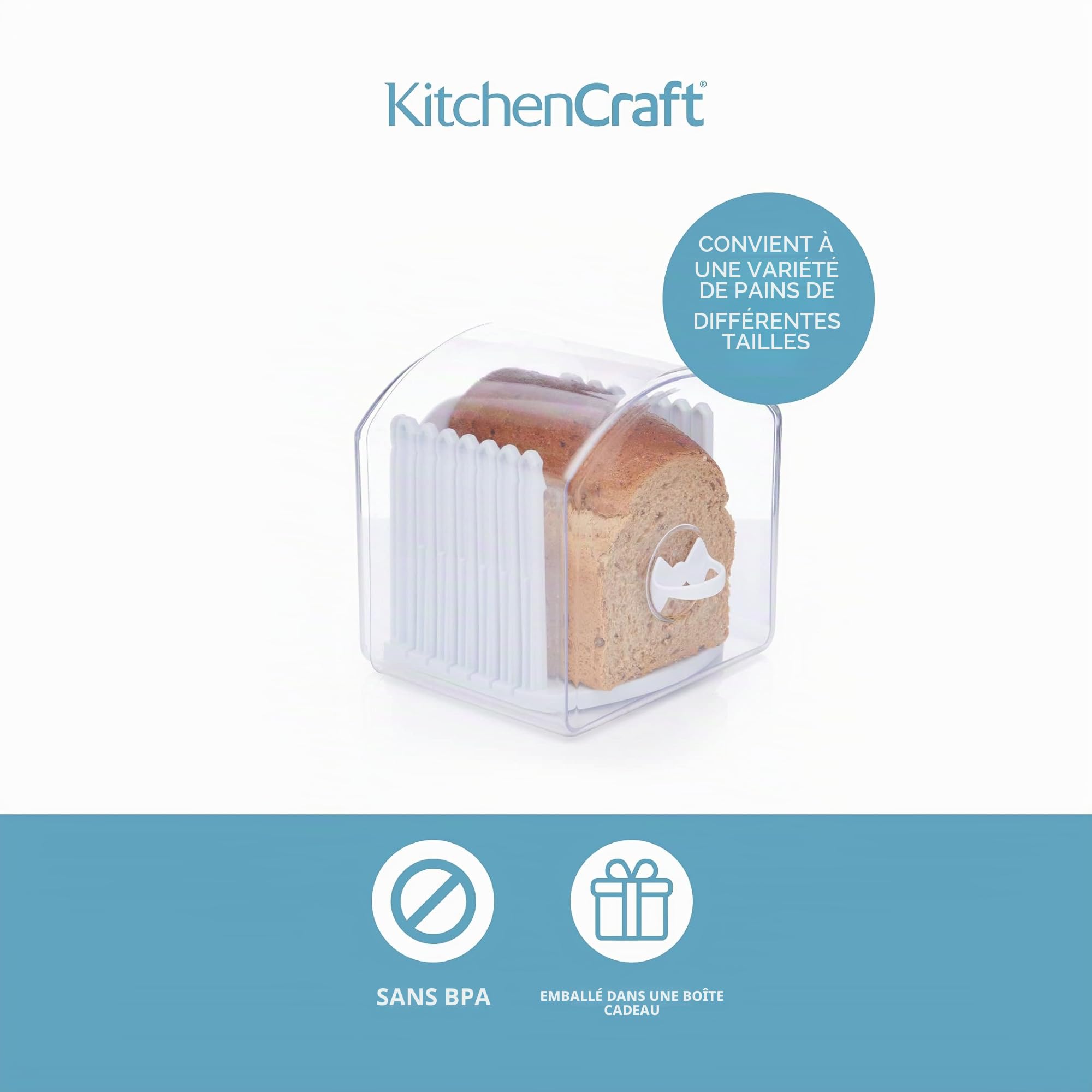 KC BLUE KitchenCraft Stay Fresh Boîte à Pain Extensible en Plastique avec Trancheur de Pain