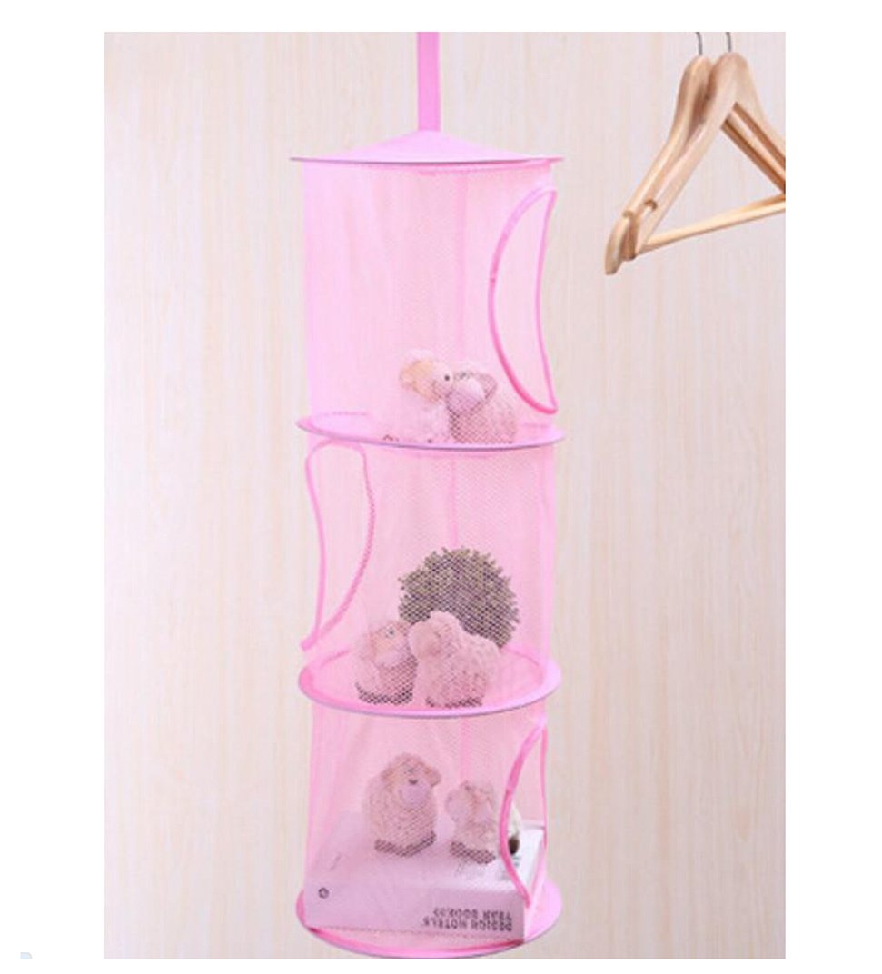 Edtoy Mesh Bag Basket Hamper Foldable Clothes Storage Bin (Pink)