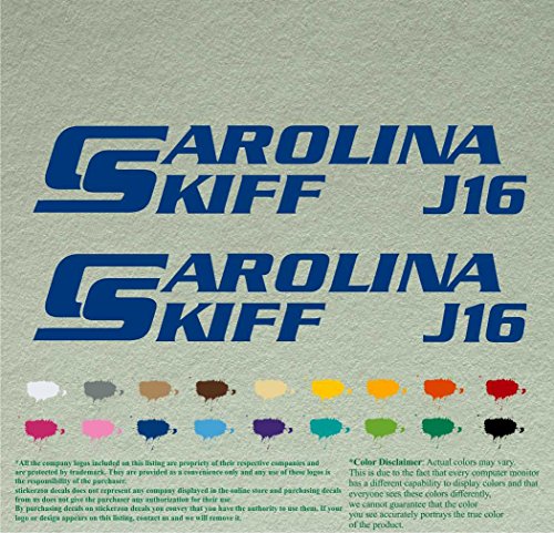 Pair of Carolina Skiff J 16 Compatible Replacement Boat Decals Vinyl Stickers Outboard Motor Set of 2 (32.5" X 6.6", Blue 067)
