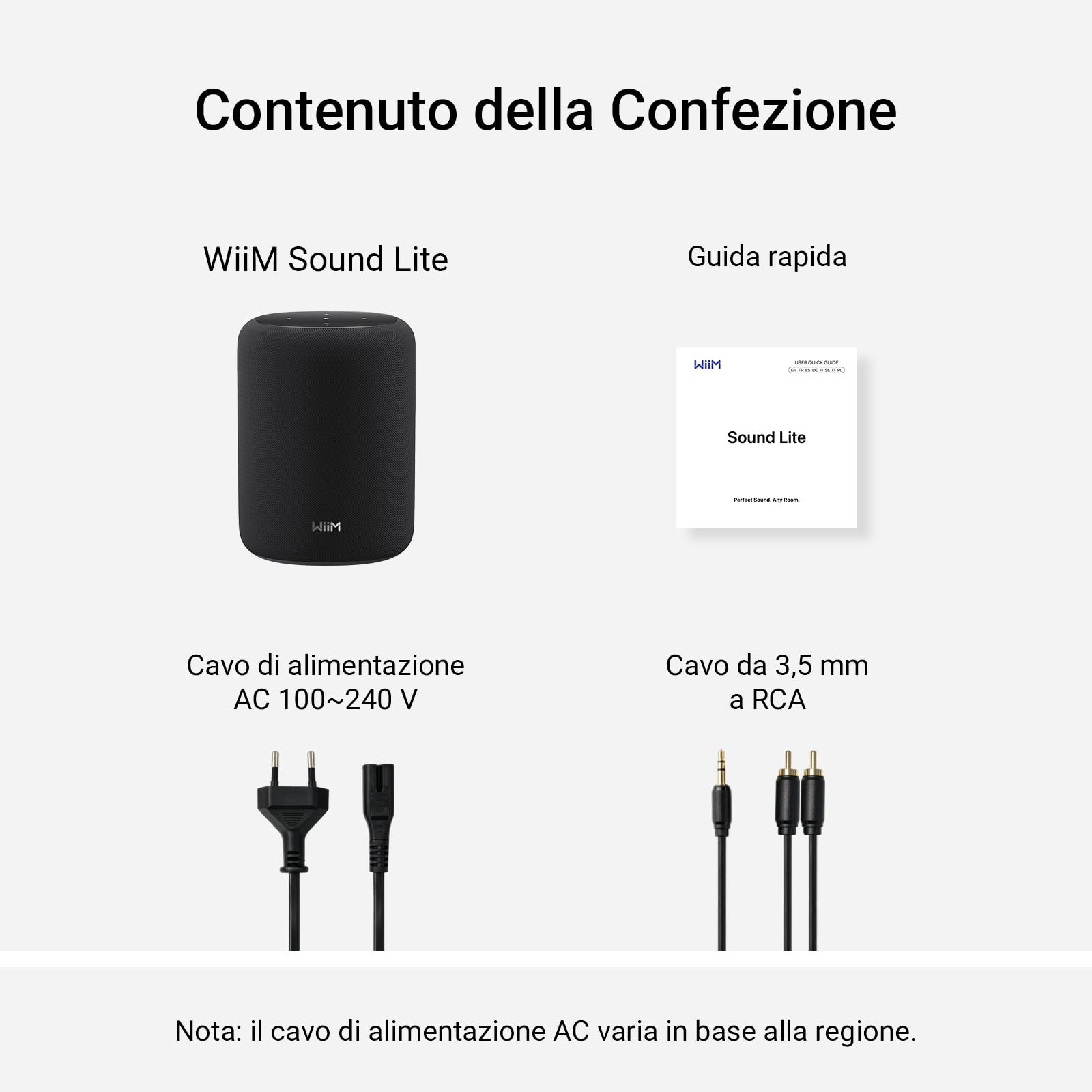 WiiM Sound Lite Smart Speaker, Audio Hi-Res 24-bit/192 kHz, Correzione Ambientale AI RoomFit™, 100W di Picco, Wi-Fi 6E/Bluetooth 5.3, Multi-Room e Stereo Pairing, Nero