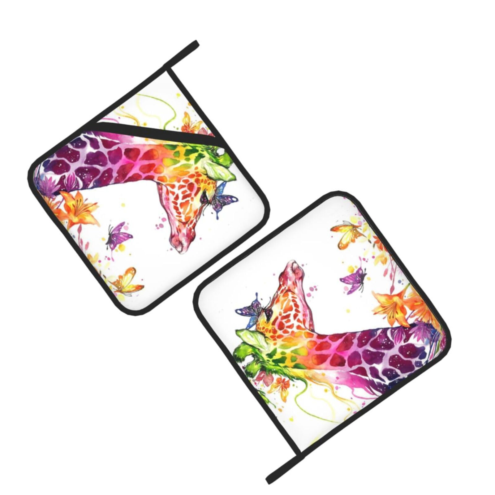 Giraffes Butterfly Printed Oven Pot Holders Set of 2 Pcs Heat Resistant Kitchen Microwave Potholders for Cooking Baking Grilling