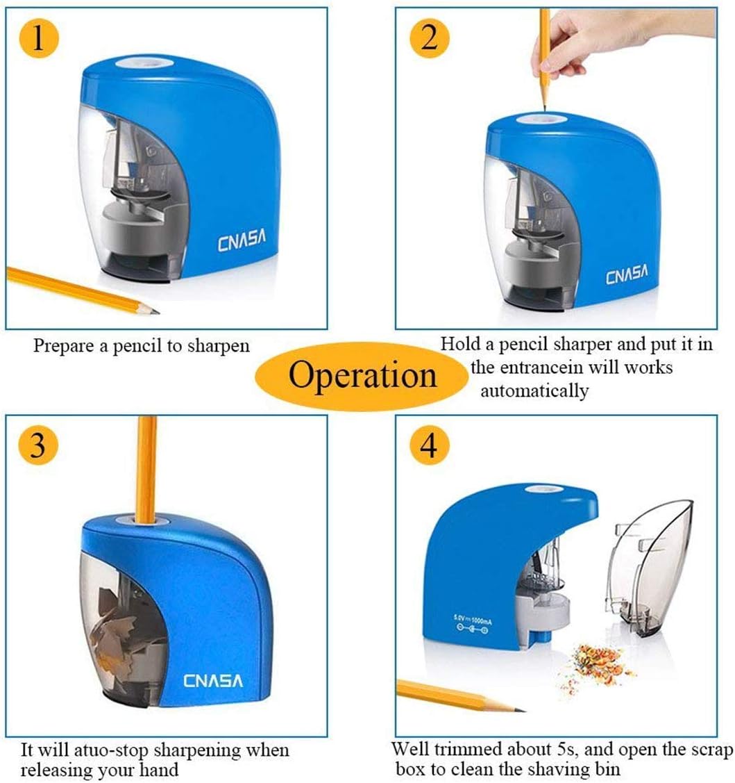 Electric Pencil Sharpener, Automatic Pencil Sharpener for NO. 2/Colored Pencils (6-8mm) with Auto Safe Feature,USB/Battery Operated in Classroom/Office Artist Students (Blue)