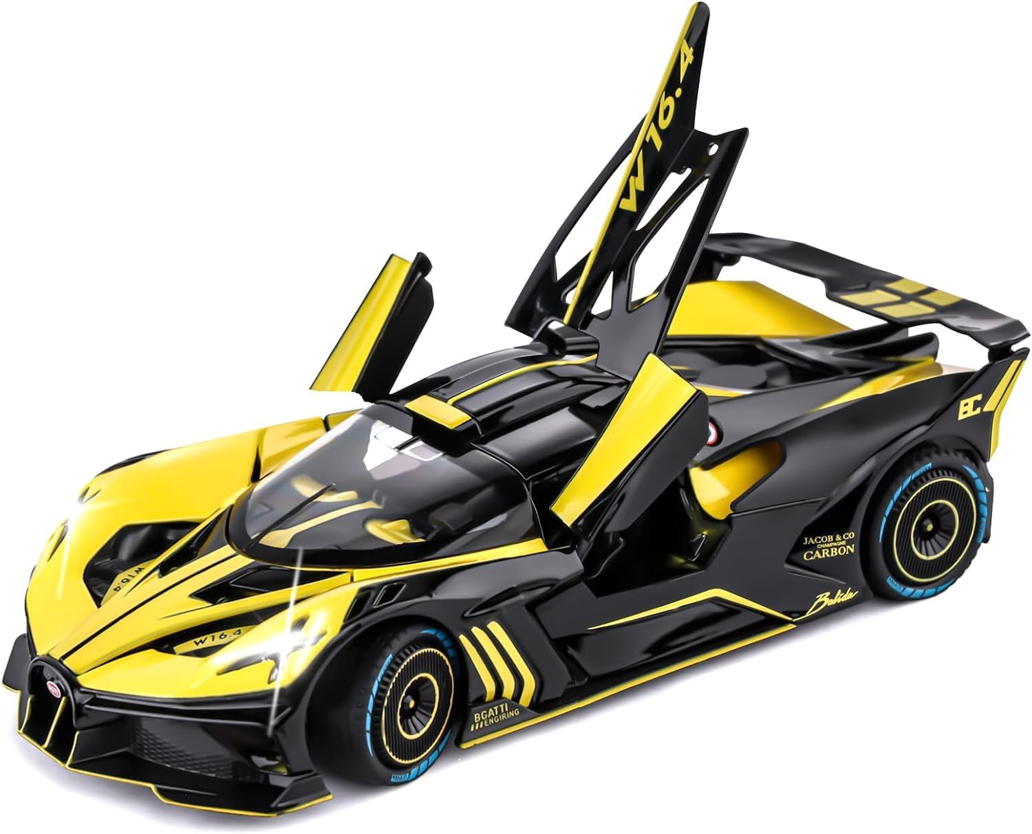 MTG Metro Toys & Gift BUGATTI BOLIDE SPORT 1:24 Diecast scale model Metal pull back toy car for kids with Mist Smoke Effect, Openable Doors & Light, Music Toy vehicle for kids - Colors as Per Stock