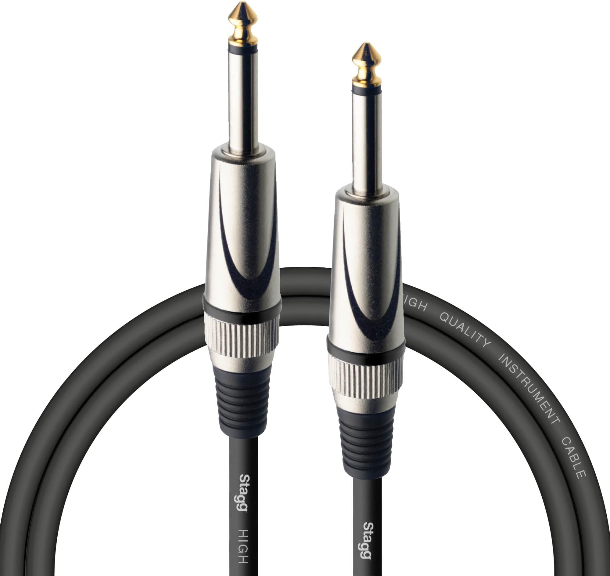 Stagg Deluxe Instrument Cable, 1/4" 6.35mm Jack To Jack, Heavy-Duty Connectors, 1,5 Metres / 5 Feet, Black