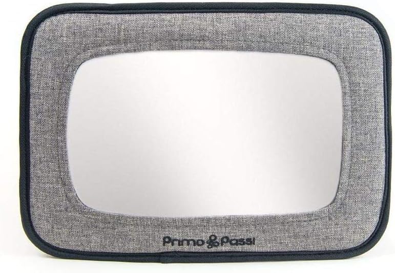 Primo Passi Baby Car Mirror for Rear Facing Infant Car Seat – Backseat Safety Mirror with Wide Crystal Clear View, Shatterproof Acrylic, Adjustable Headrest Mount (Black Melange)