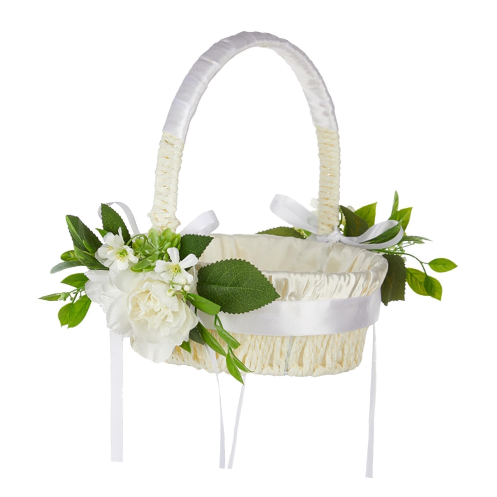 mophrati Gorgeous Satin Flower Girl Basket Featuring Rustic, White, 30x24cm