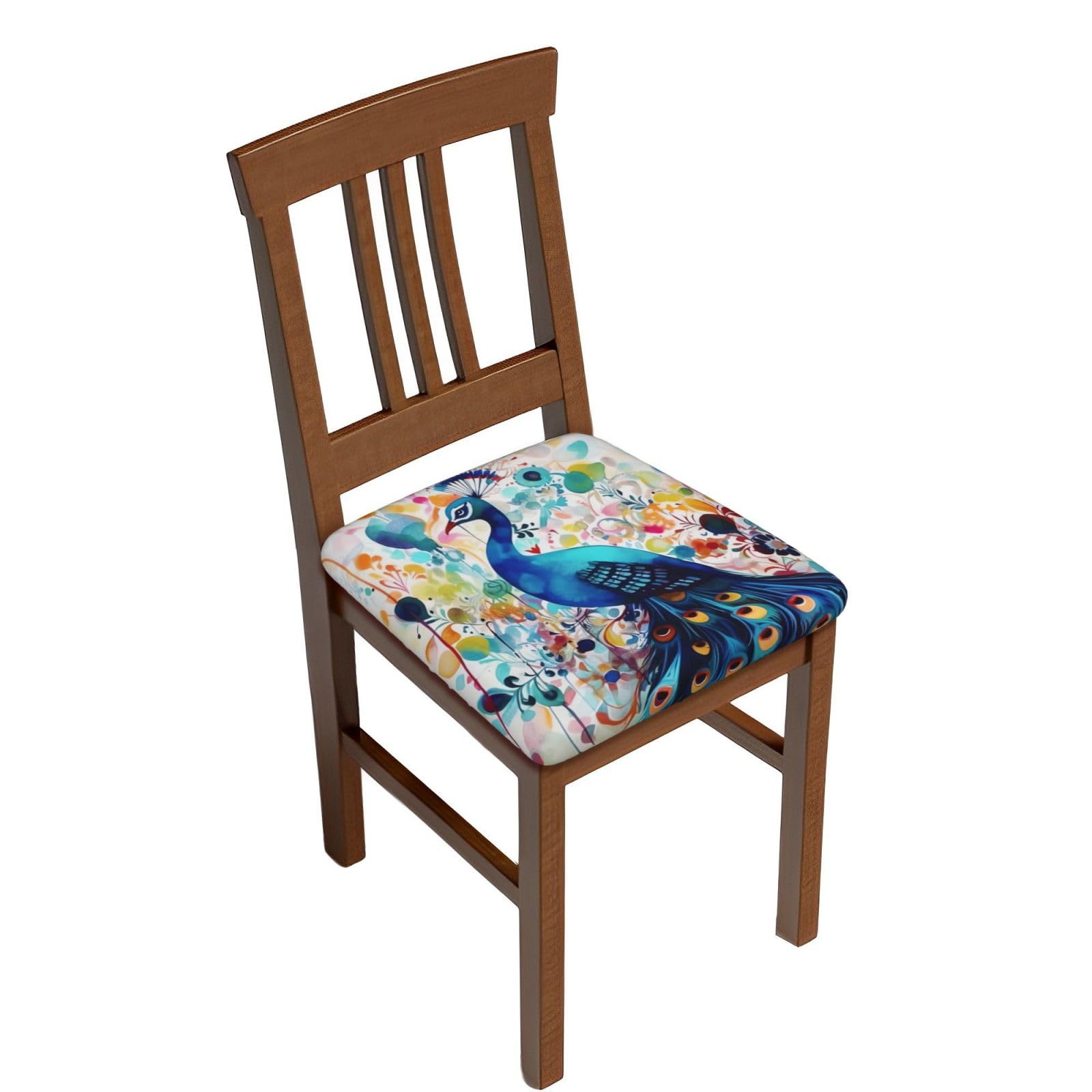 DWVTSLH Color Peacock Bar Stool Covers Square, Four Pieces High Elastic Soft Seat Cushion Cover Protector Washable Barstool Slipcovers Nonslip Replacement Square Bar Chair Covers