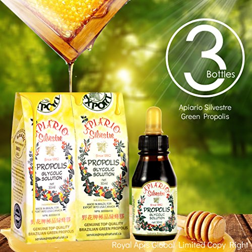 Official Distributor - 3 Bottles Of Apiario Silvestre Brazilian Green Bee Propolis Liquid Glycolic Extract-Non Alcoholic, Wax Free, Sugar Free #TOP5
