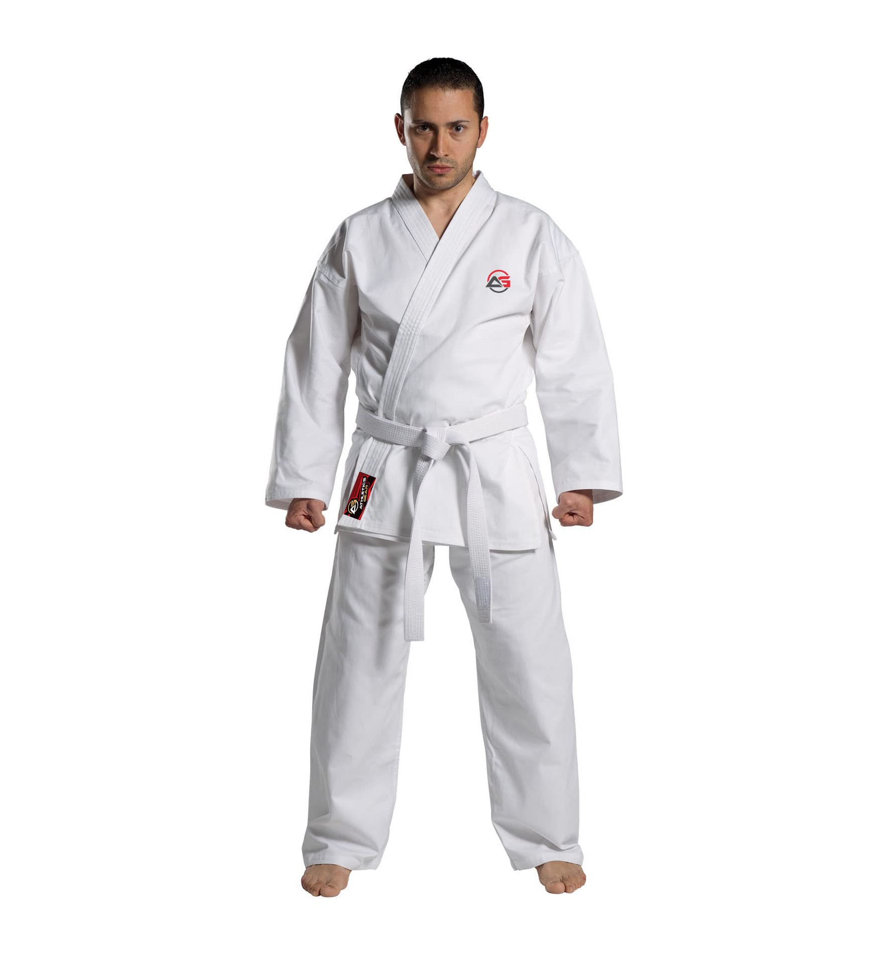 Athletics Gear AG Juego de uniforme de karate Gi con cinturón de Athletics Gear | Mezcla de algodón de poliéster, peso ligero, trajes de taekwondo de judo para niños, hombres y mujeres