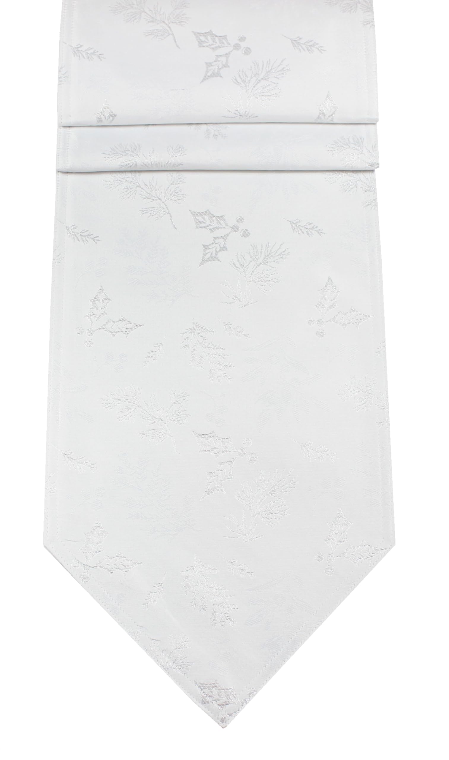 Winter Hedgerow Sparkly Christmas Damask Table Runner - White/Silver - 14" x 75"