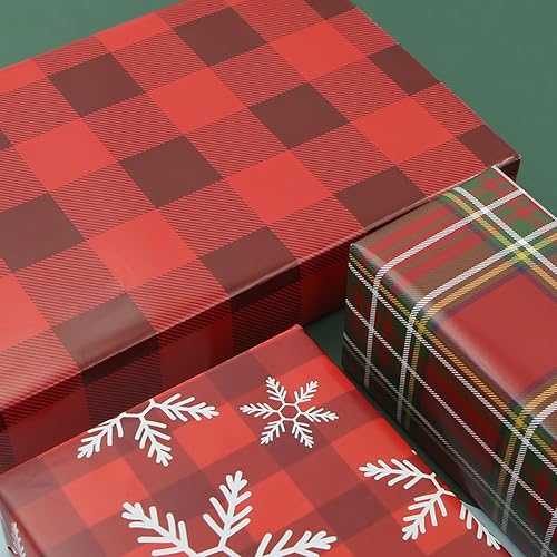 Miniatura 4 de Papel de regalo de Navidad, 6 hojas de papel de regalo plegado de Navidad, papel de regalo de Navidad rojo y verde, copos de nieve, papel de regalo